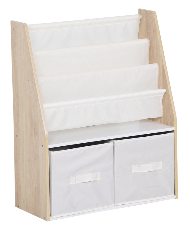 Wooden Bookshelf with Storage Bins