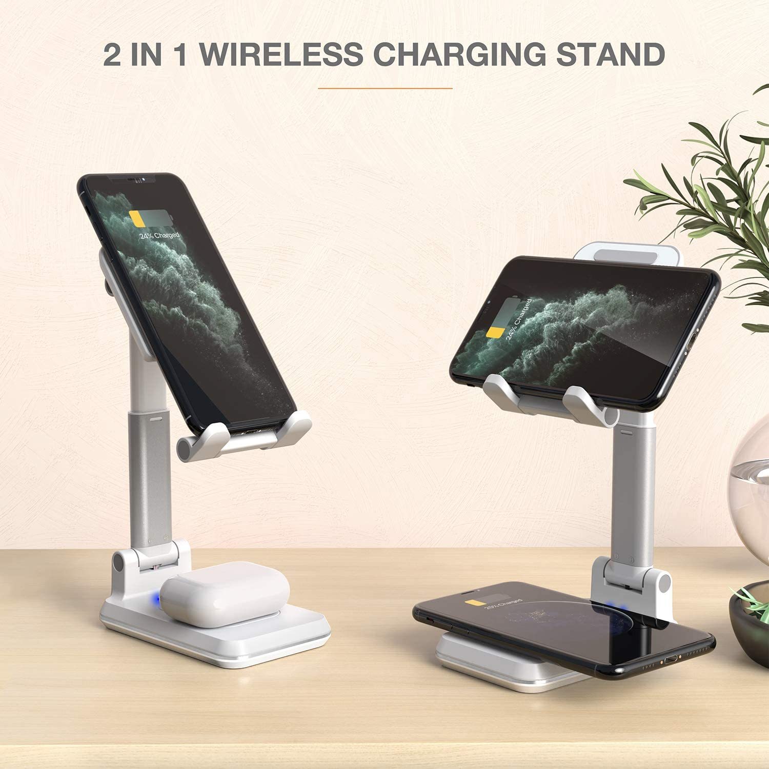 2-in-1 Dual Wireless Charging Stand - White image