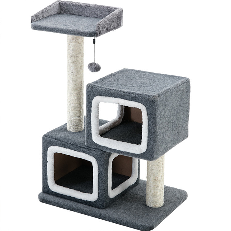 Gorilla: Cat Tree (3 Levels) With 2 Snuggle Cubes 1M - Charcoal / White image