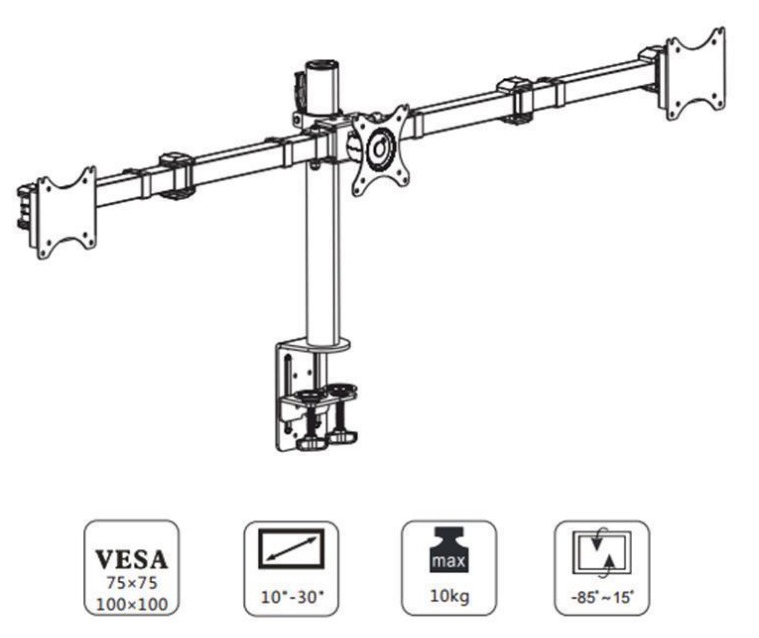 Loctek: DLB113 Three Monitor Desk Mount (10" - 30")