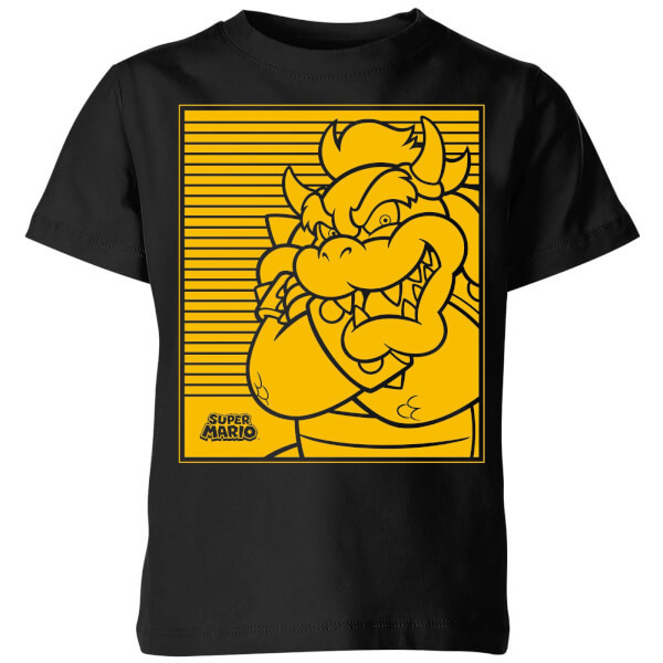 Nintendo Super Mario Bowser Retro Line Art Kids' T-Shirt - Black - 3-4 Years image