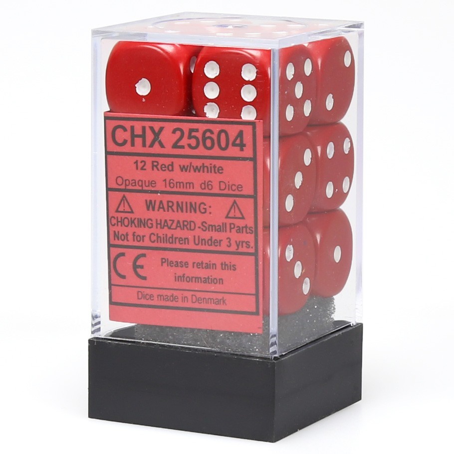 Chessex: D6 Opaque Cube Set (16mm) - Red/White