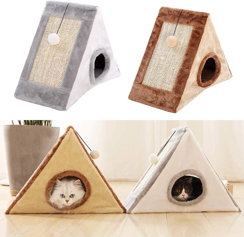 Buy Foldable Triangular Cat Bed with Scratching Surfaces at Mighty