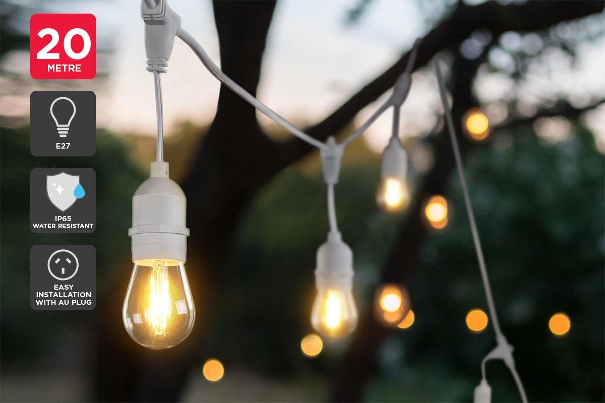 Outdoor Festoon String Light with LED Filament Bulb (Black, 20m) at