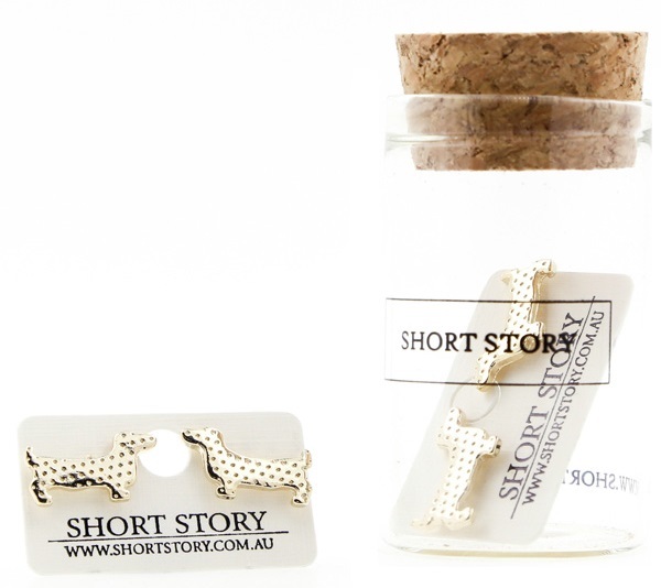 Short Story: Funky Play Earrings - Gold Sausage Dog image