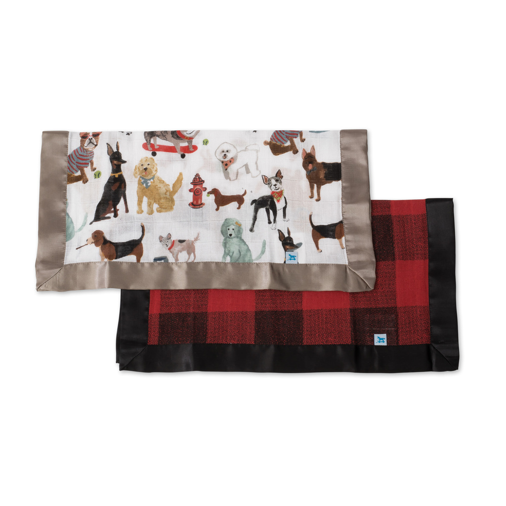 Little Unicorn: Muslin Security Blanket 2 Pack - Woof & Red Plaid image