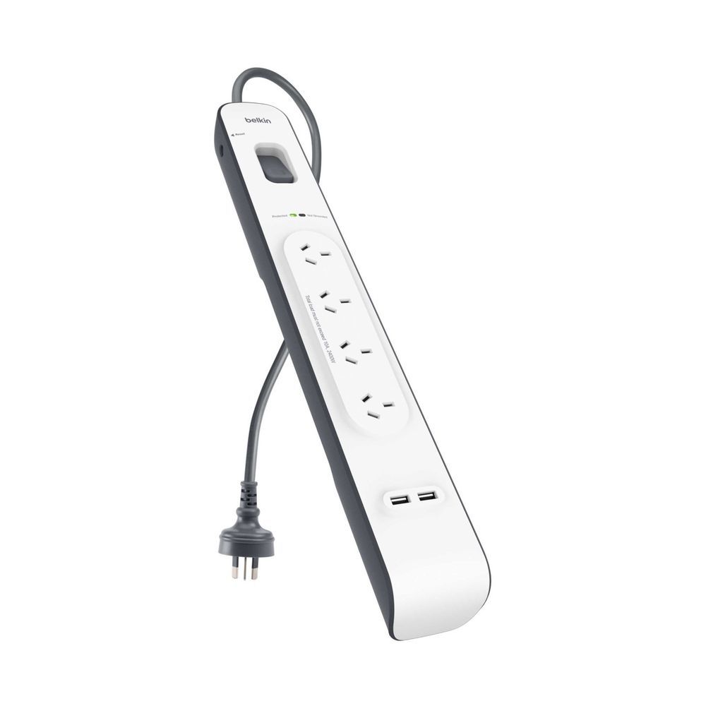 Belkin - 4 Outlet Surge Protector with 2 x 2.4A Shared USB Charging - 2 Metres image