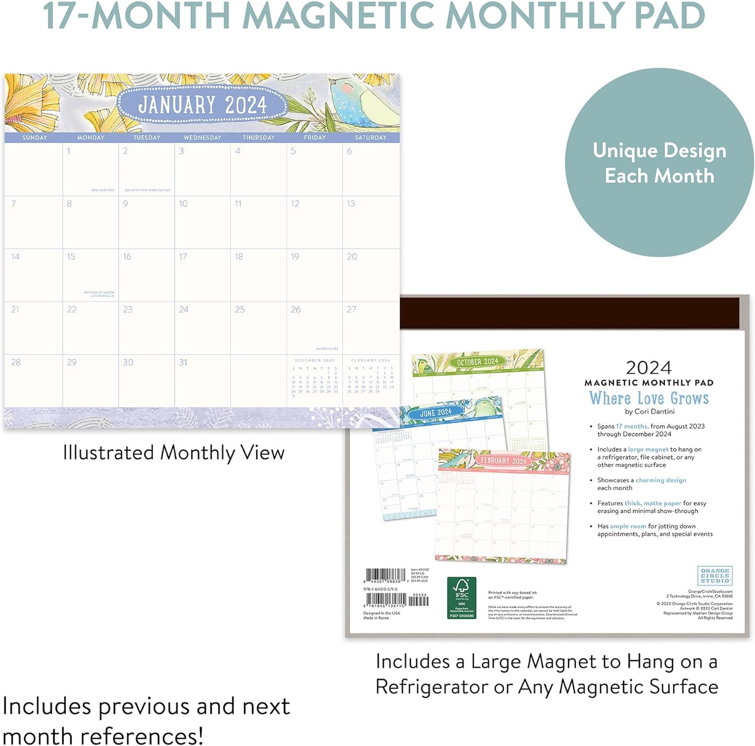 Buy orange circle studio magnetic monthly pad 2024 where love grows