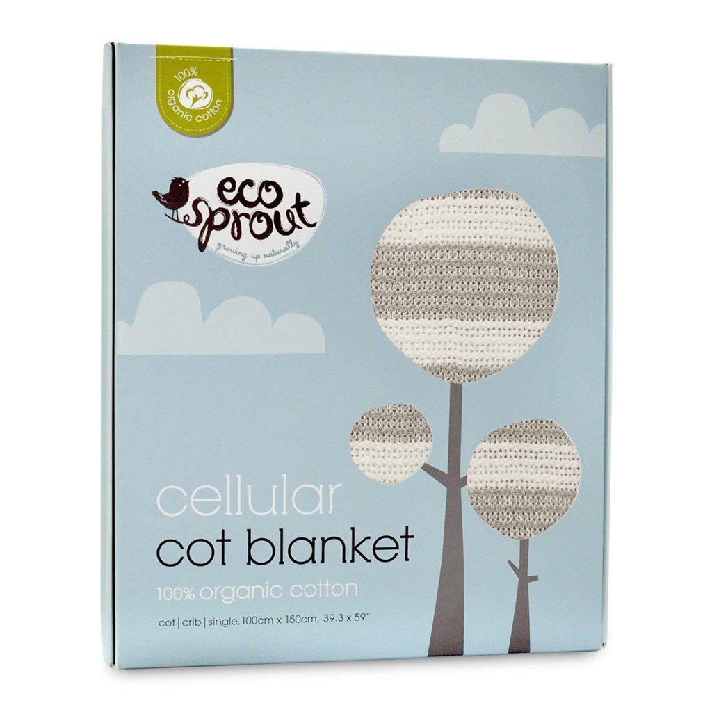 Eco Sprout: Cotton Cellular Breathable Cot Blanket - Natural/Dove Grey Stripe image