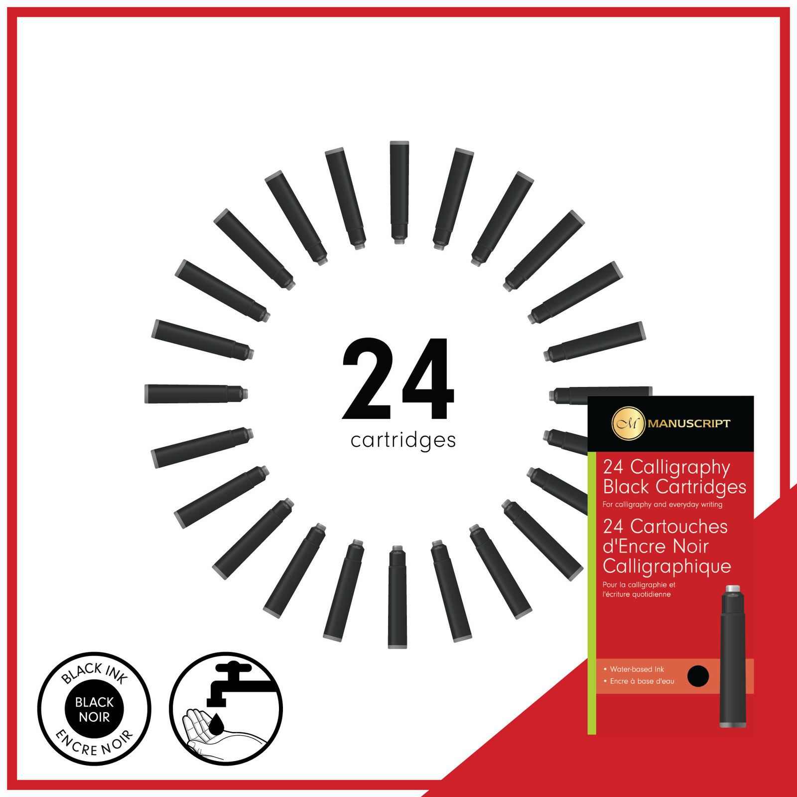 Buy Manuscript Fountain Pen Cartridges Black (30ml Pack 24) at