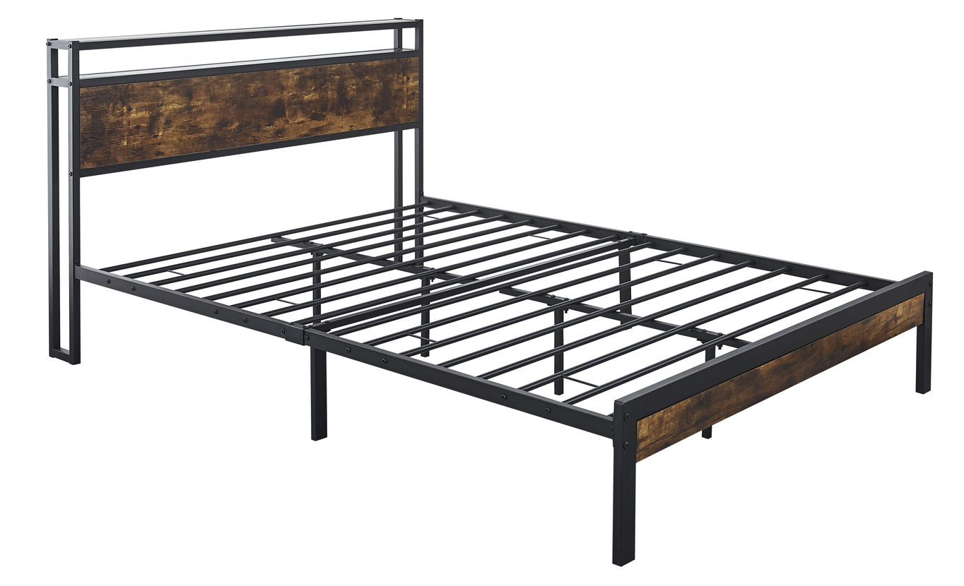 Buy Fraser Country Double Metal Bed Frame with Wooden Rustic Brown
