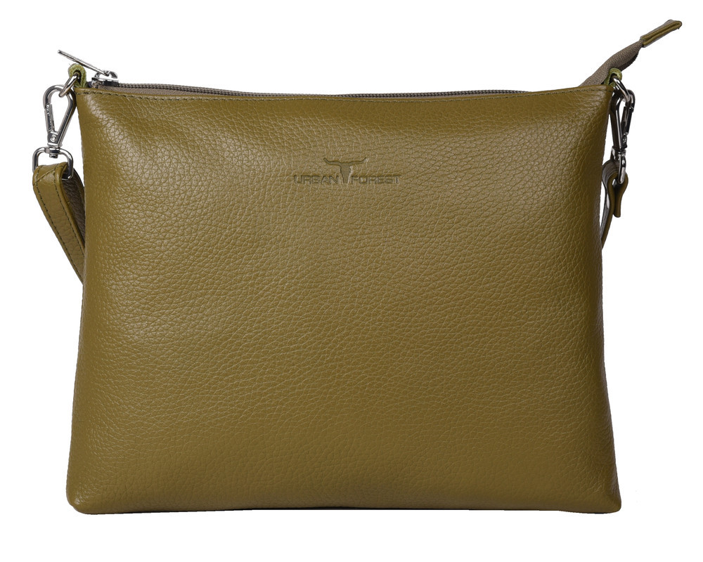 green leather sling bag
