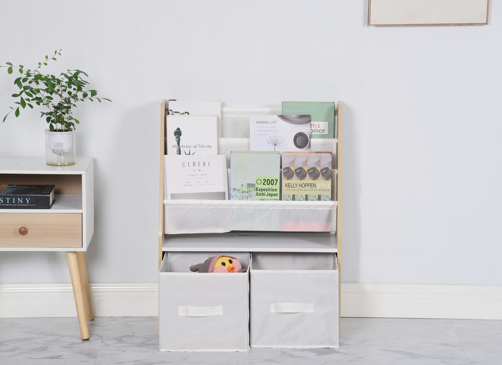 Buy Wooden Bookshelf with Storage Bins at Mighty Ape NZ