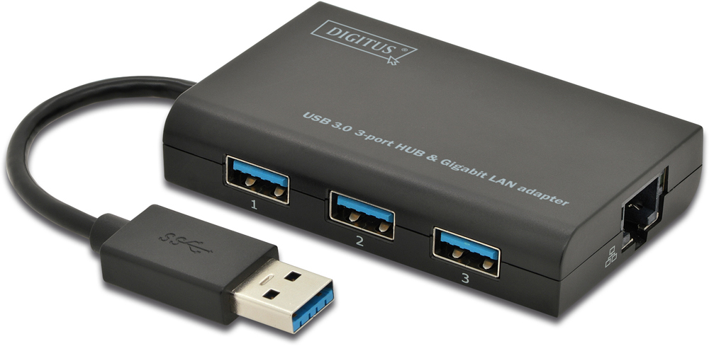 Digitus USB 3.0 3-Port HUB & Gigabit LAN Adapter