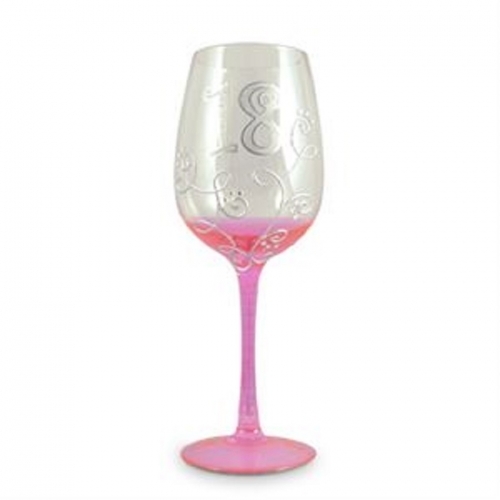 Glitter Script: Eighteen Pink Glitter Wine Glass image