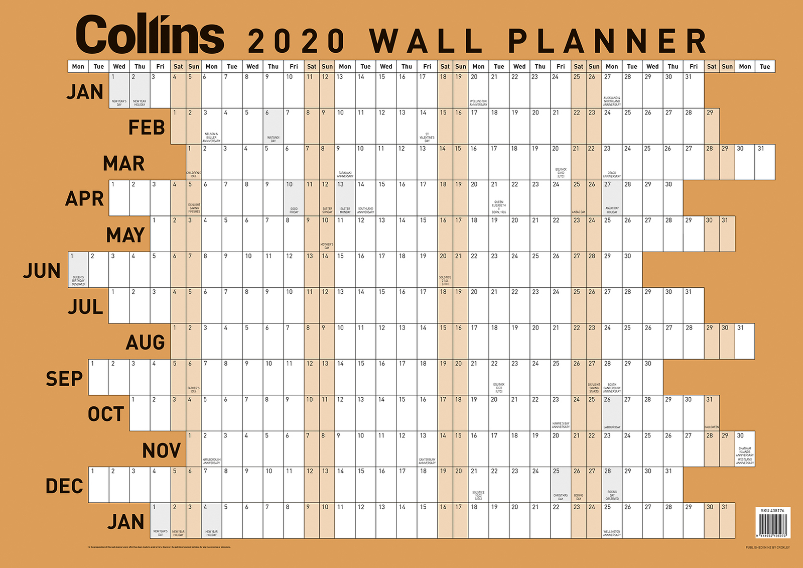 Collins: 2020 Laminated A2 Wall Planner (GREEN) image