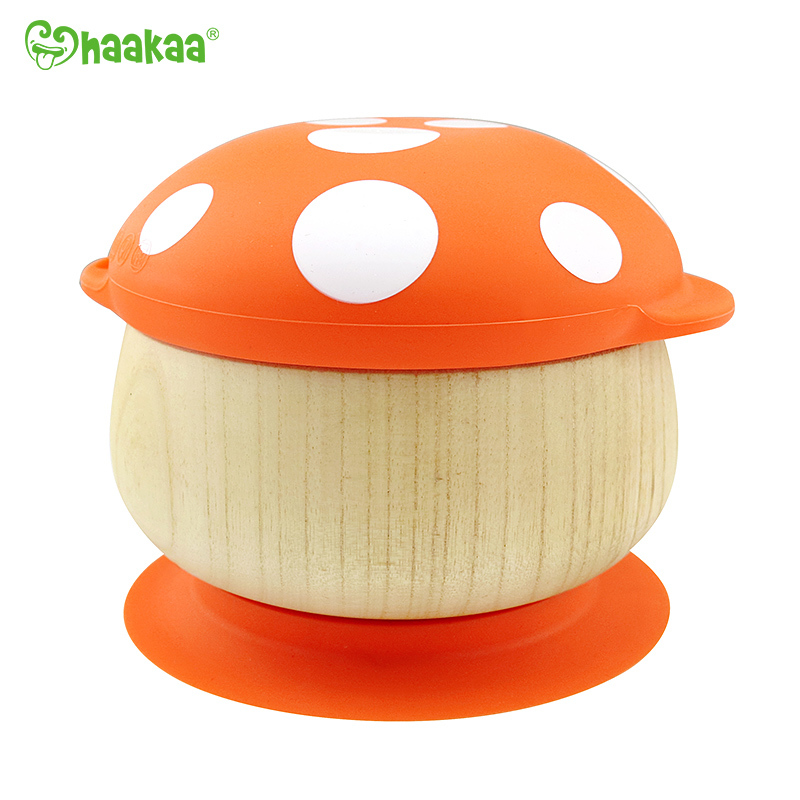 Haakaa: Wooden Mushroom Bowl with Suction Base - Orange image
