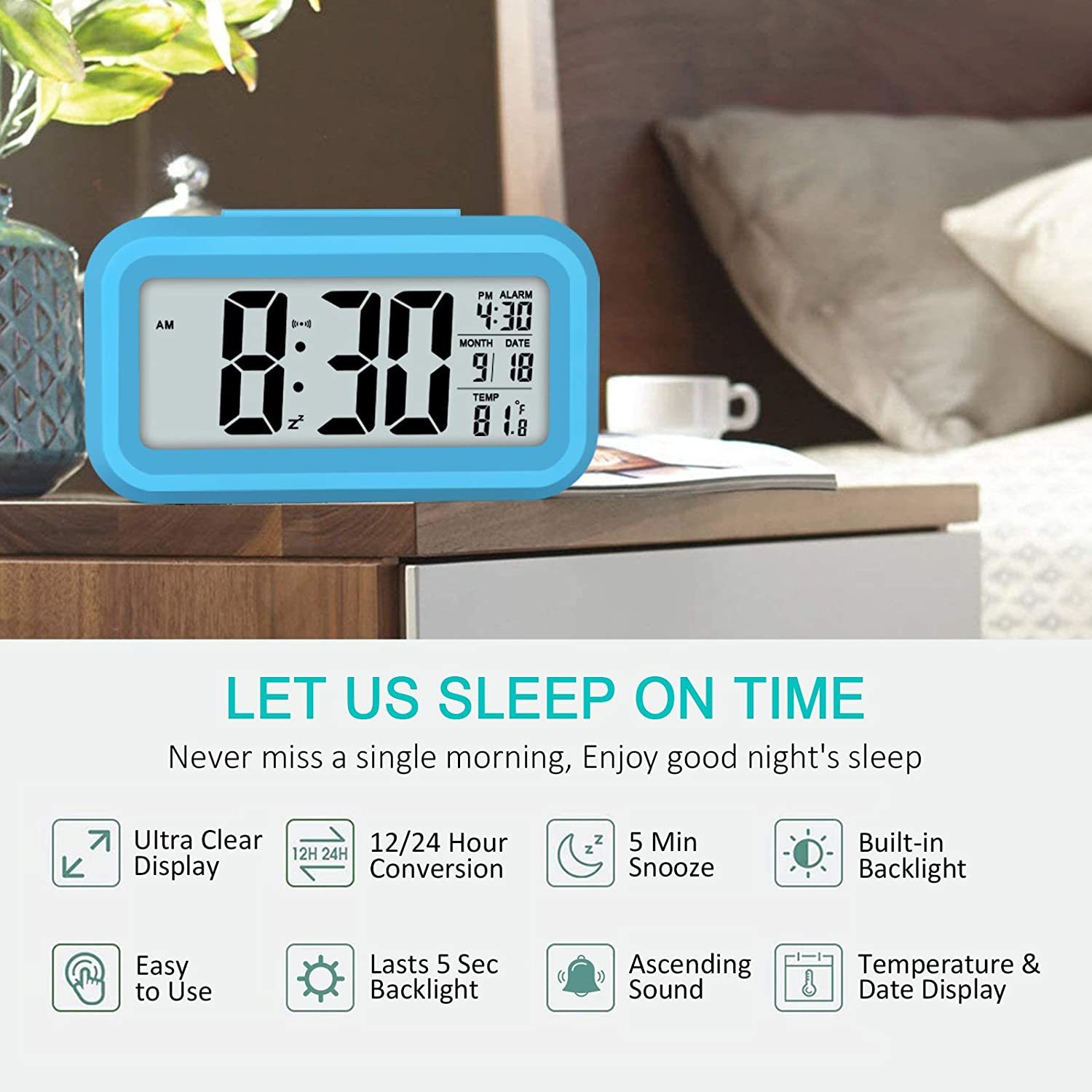 Smart Night Light Digital Alarm Clock Blue at Mighty Ape NZ