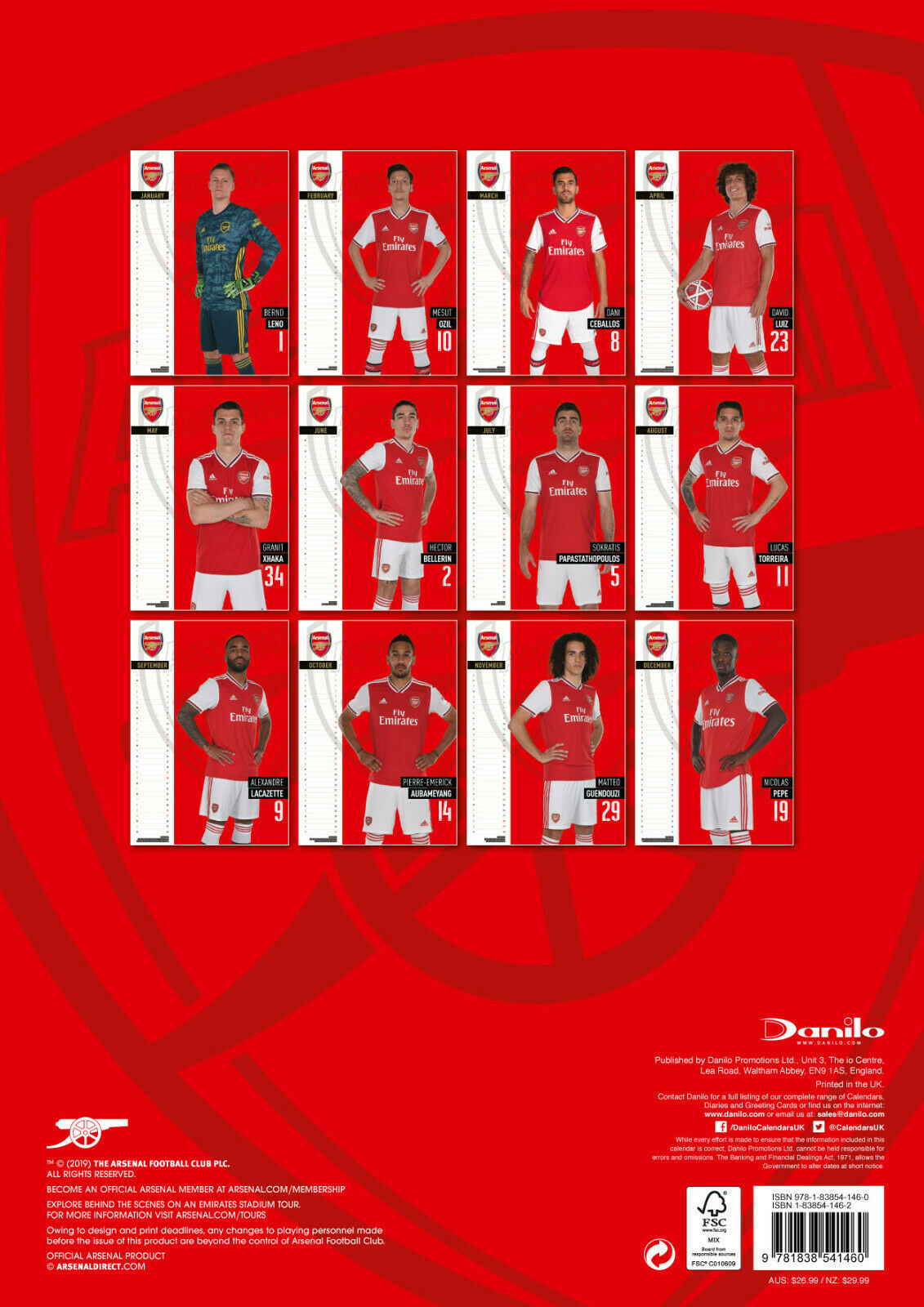 Official Arsenal 2020 A3 Wall Calendar image