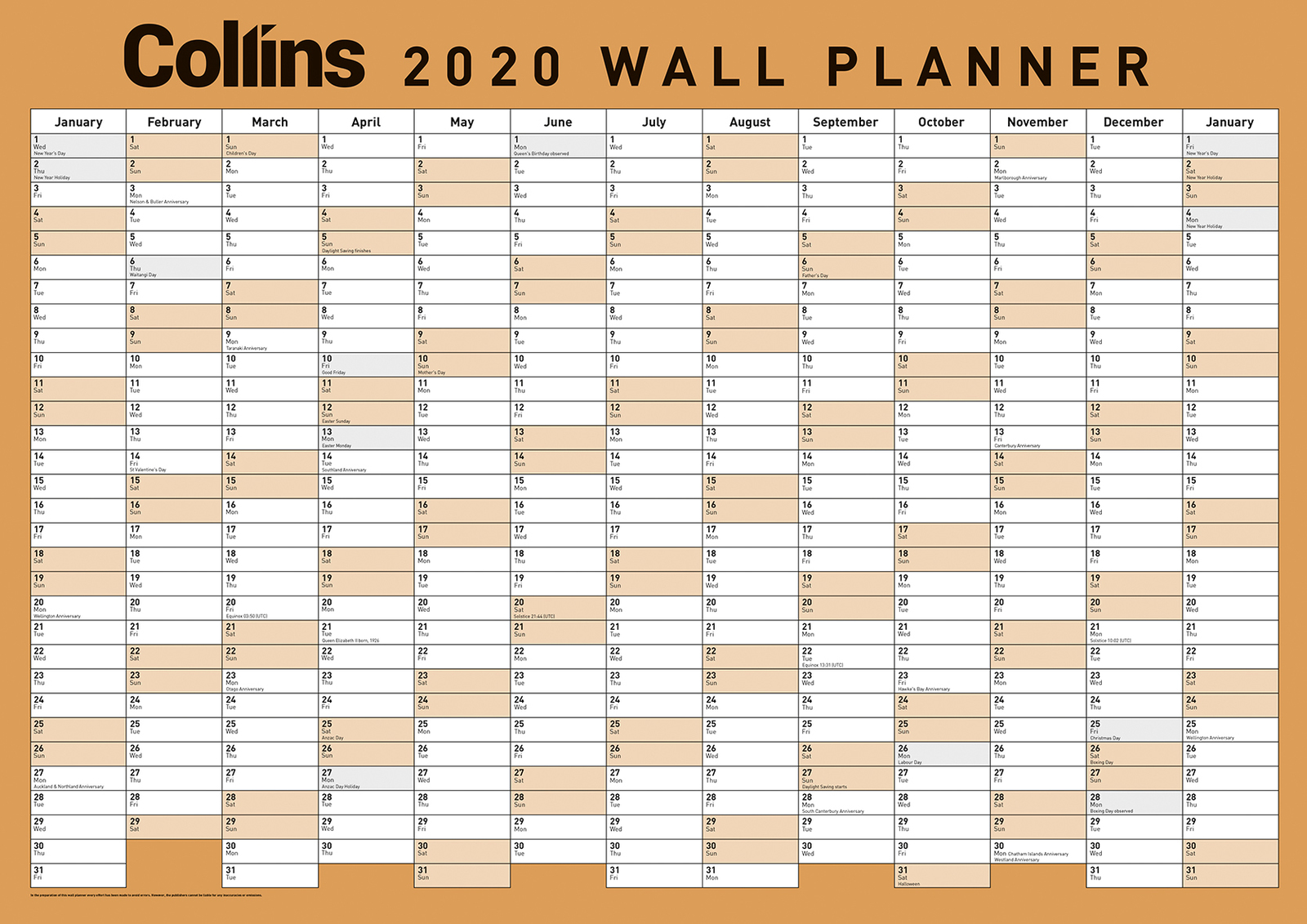 Collins: 2020 Laminated A2 Wall Planner (GREEN) image
