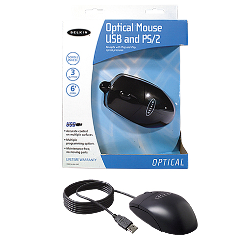 Belkin 3 Button Optical Mouse with Scroll Wheel (PS/2 &  USB Combo) Black