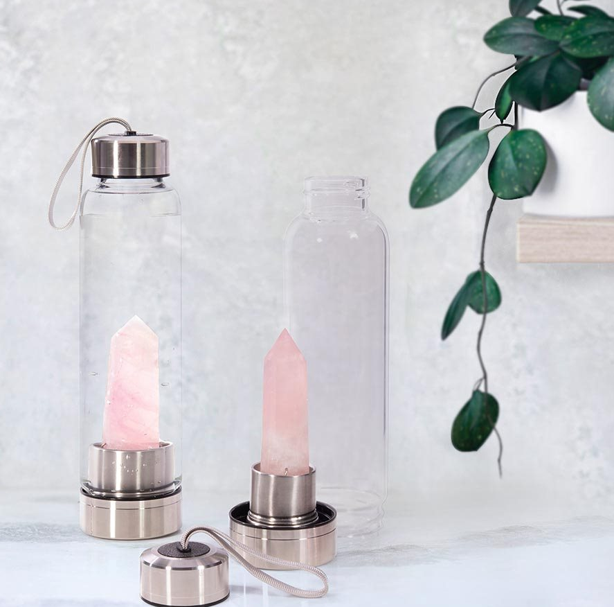 Crystal Energy Water Bottle Rose Quartz at Mighty Ape NZ