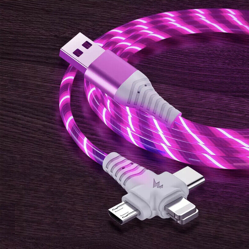 3-in-1 Illuminated Charging Cable - Red/Pink (1m)