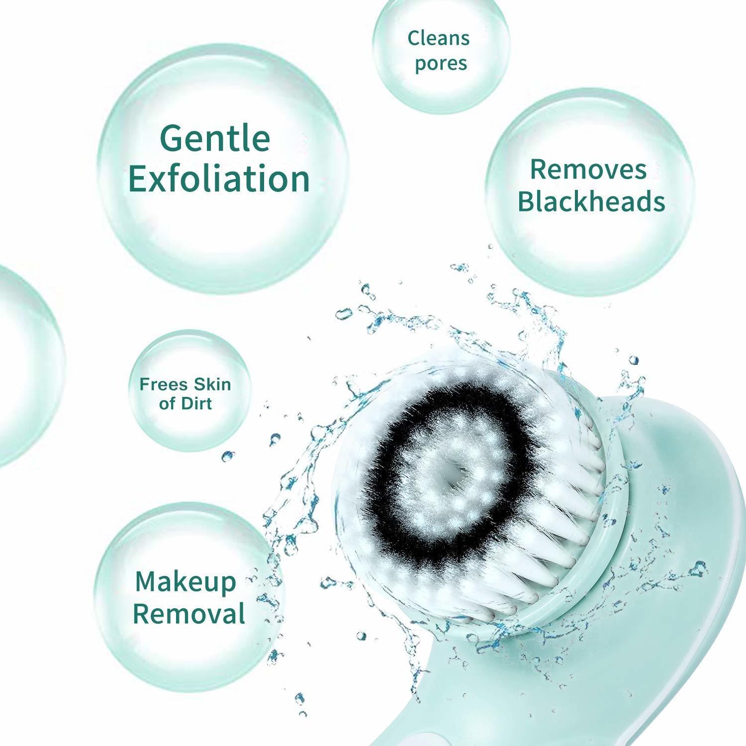 Rechargeable Rotating Waterproof Cleansing Facial Brush Set - Blue image
