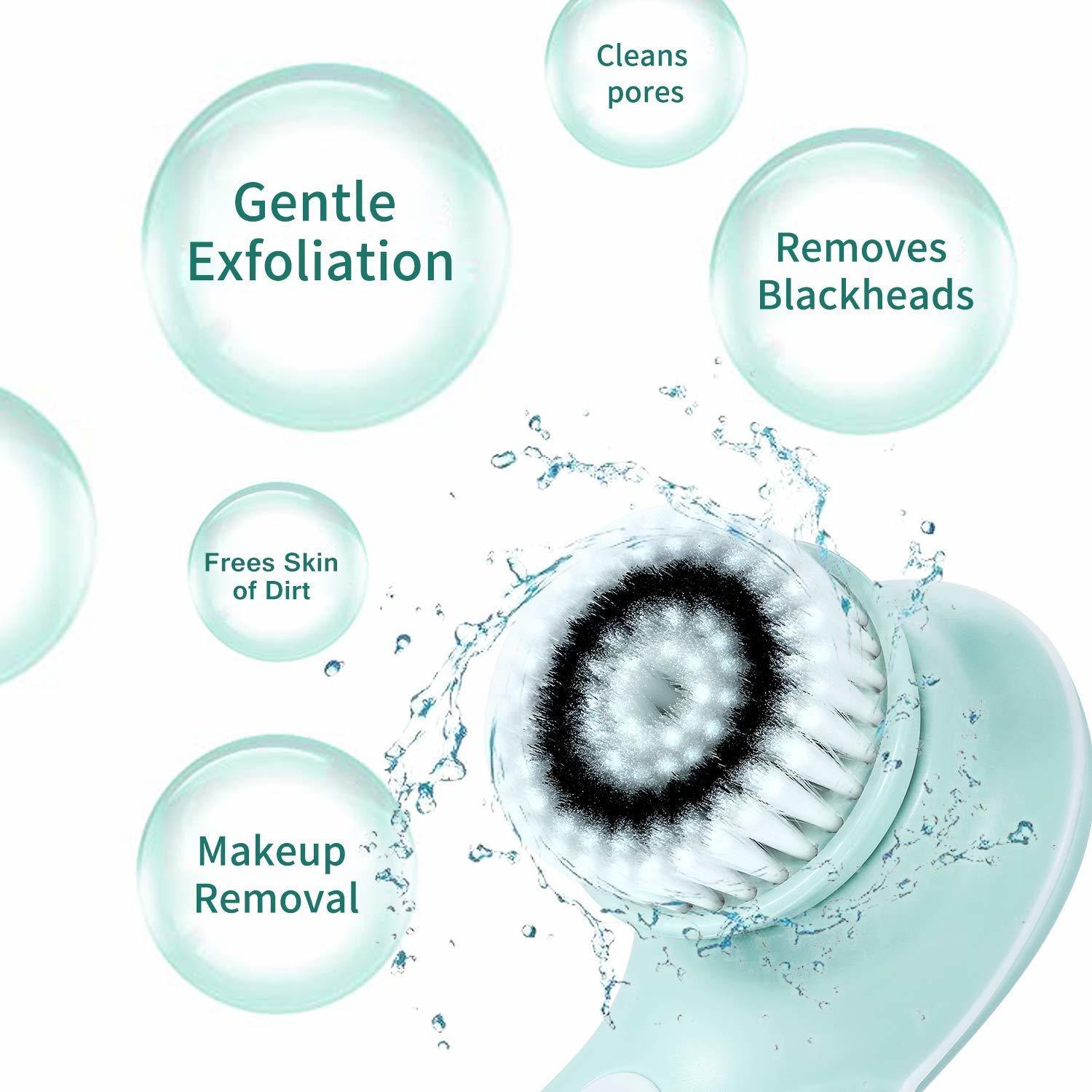 Rechargeable Rotating Waterproof Cleansing Facial Brush Set - Blue