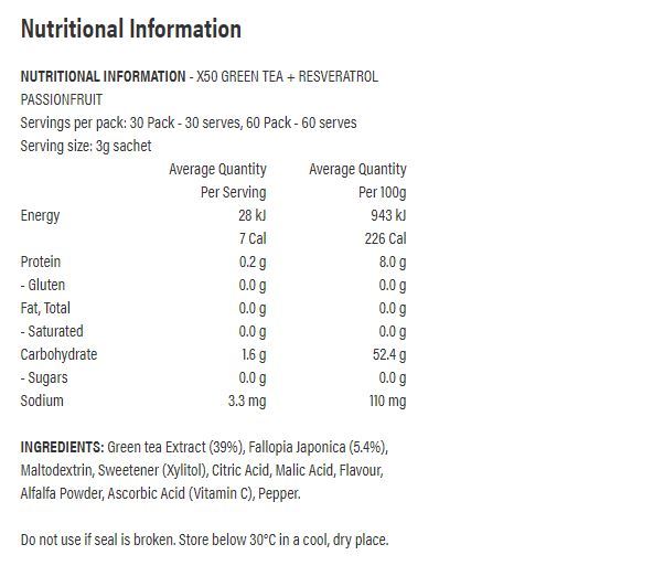 X50: Green Tea + Resveratrol - Passionfruit (60 Sachets) image