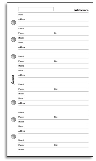 Filofax - Personal Name, Address, Email, Telephone, Fax, Mobile (20 Sheets) image