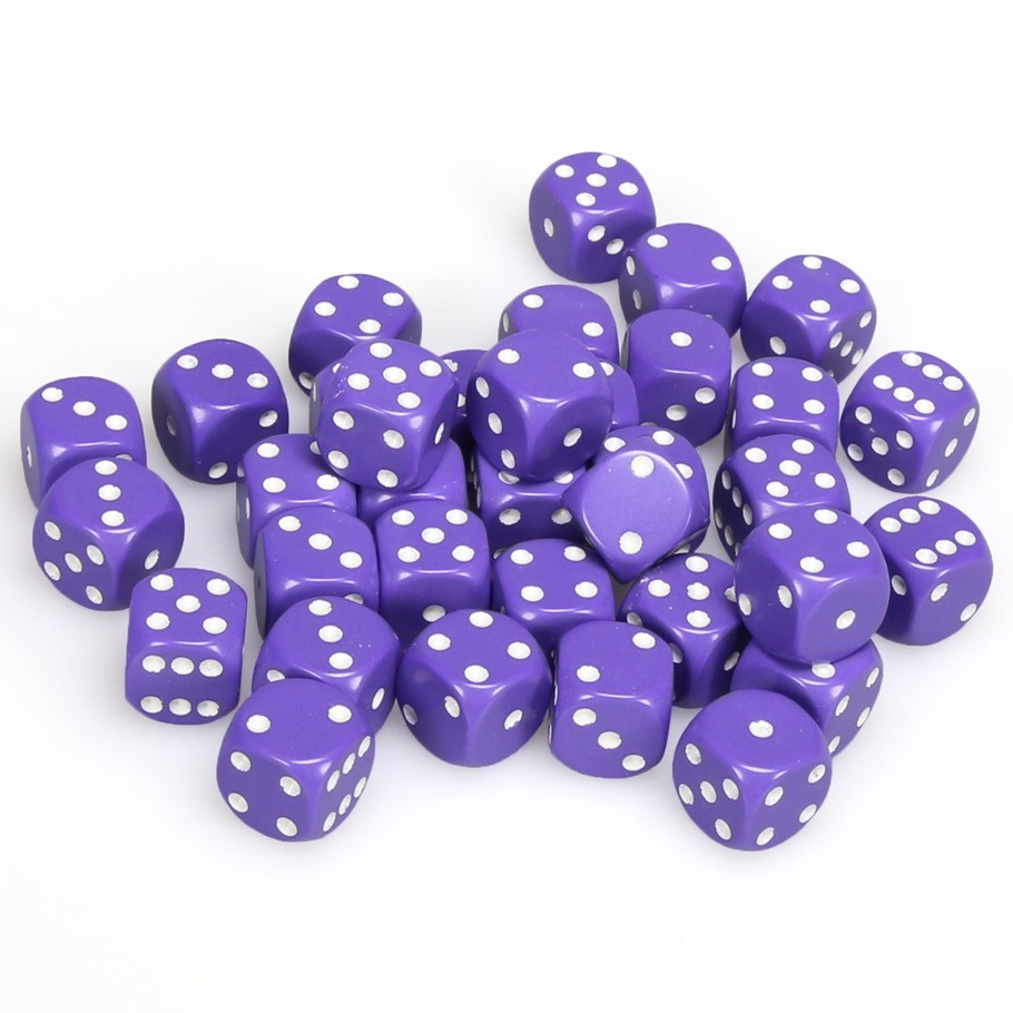 Chessex: D6 Opaque Cube Set (12mm) - Purple/White