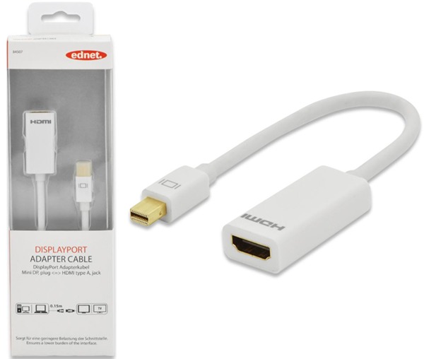 Ednet mini DisplayPort v1.1 (M) to HDMI Type A (F) Adapter Cable (0.15m)