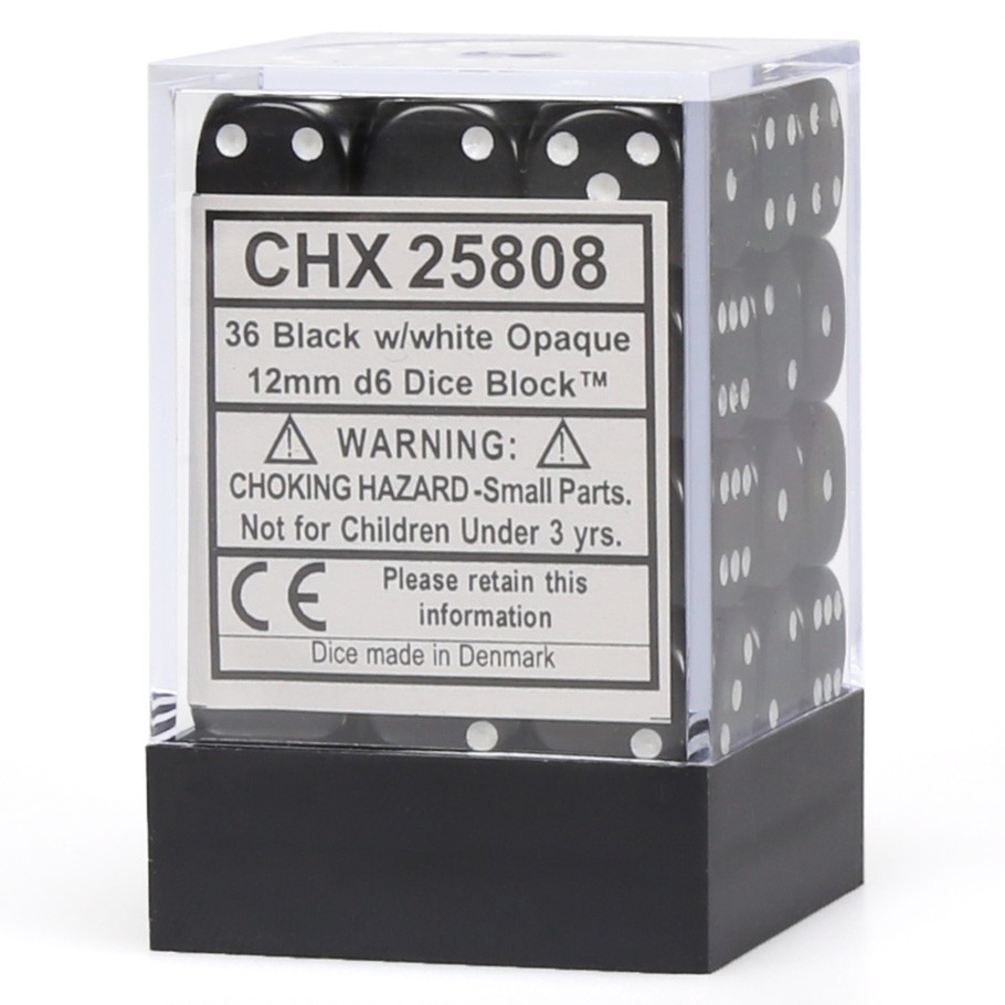 Chessex: D6 Opaque Cube Set (12mm) - Black/White image