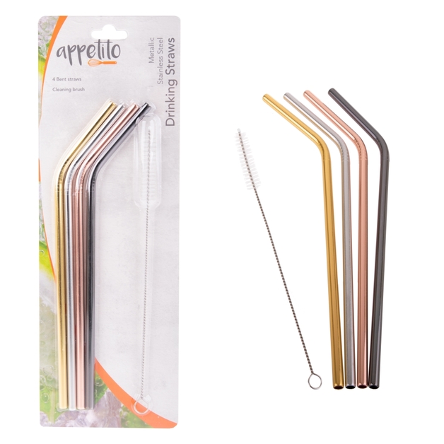 Appetito Stainless Steel Bent Drinking Straws at Mighty Ape NZ
