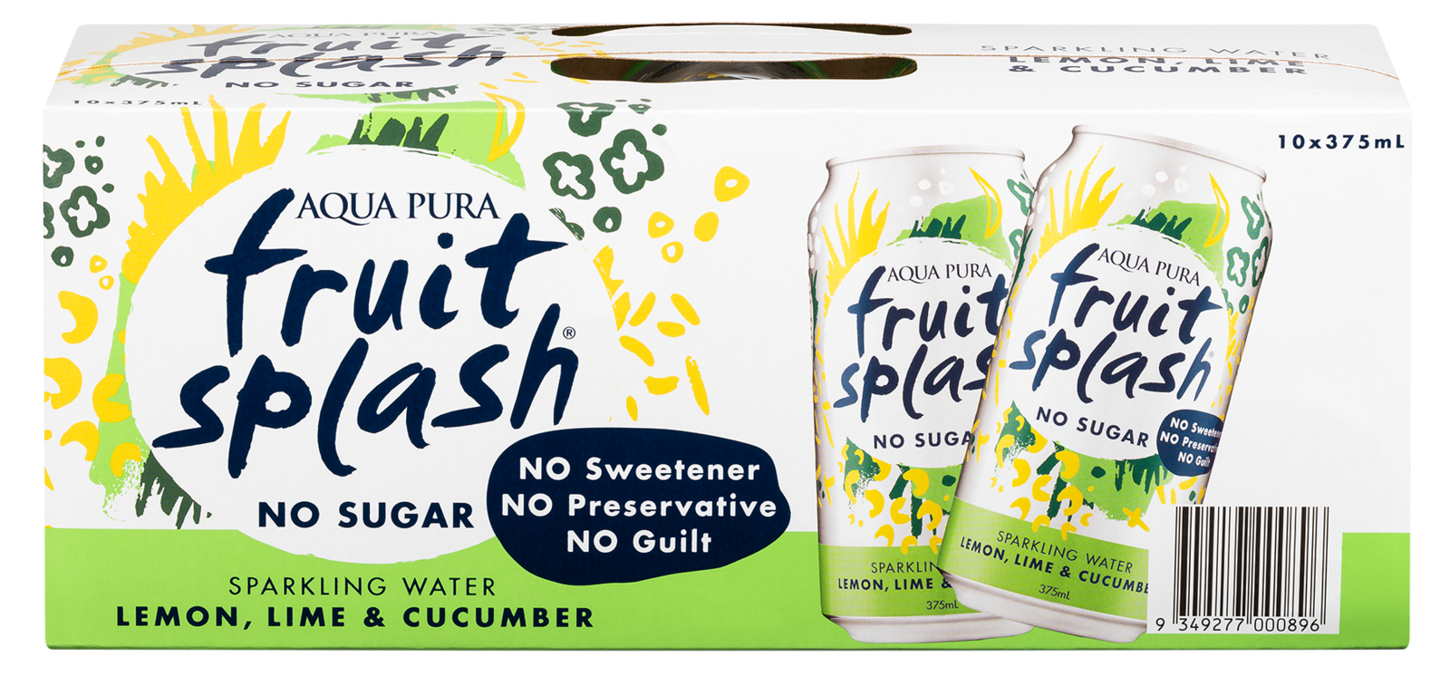 Aqua Pura Fruit Splash Lemon, Lime & Cucumber 375ml (10 Pack) image