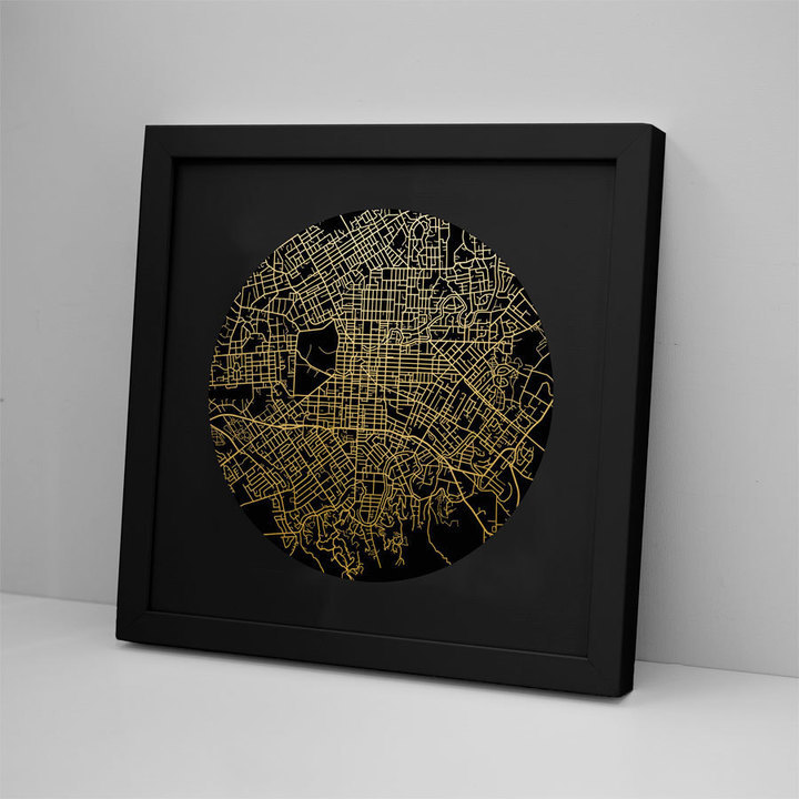 Christchurch Mapscape Black on Black Foil Print Framed at Mighty Ape NZ