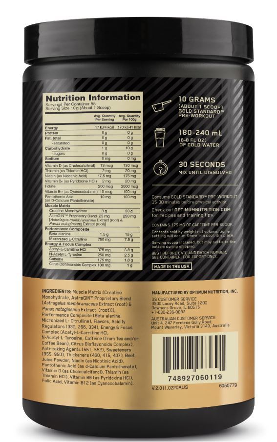 Buy Optimum Nutrition Gold Standard PreWorkout Watermelon (550g) at