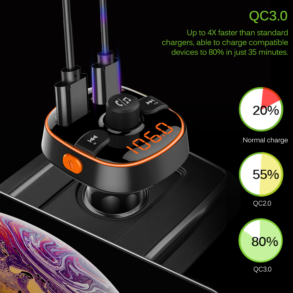 QC3.0 RGB light Car Charger - Bluetooth 5.0 & FM Transmitter image