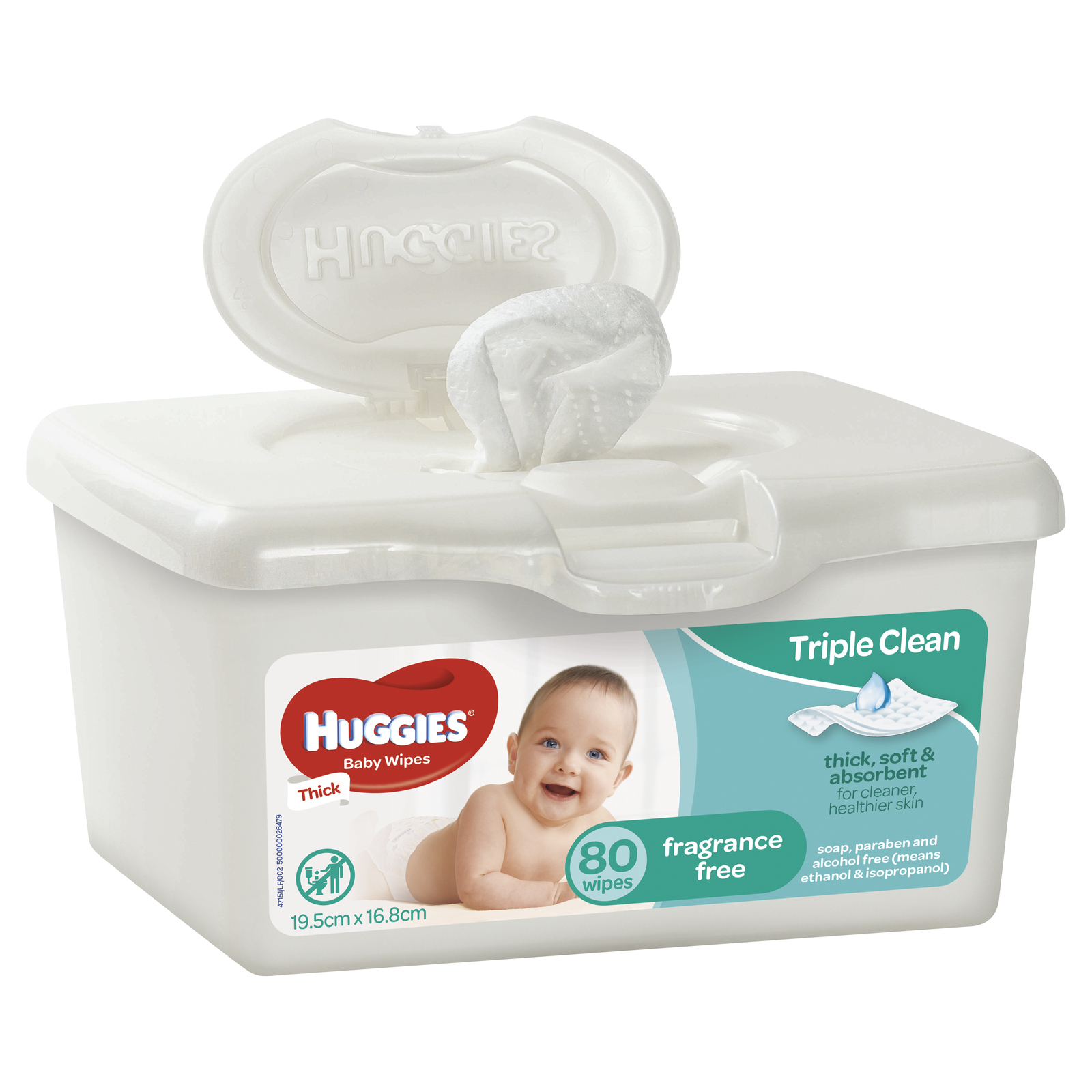 Huggies Baby Wipes Tub - Fragrance Free (80 Wipes)