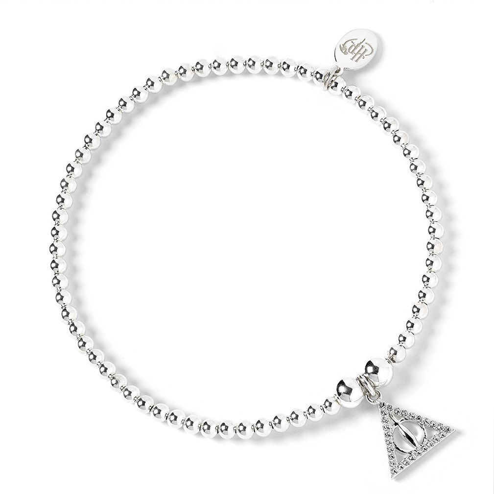 The Carat Shop: Sterling Silver Deathly Hallows Charm on Ball Bead Bracelet Embellished with Swarovski Crystals image