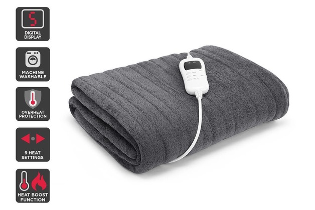 Ovela Washable Plush Electric Heated Throw Blanket (200cm x 180cm, Grey)