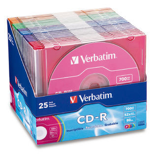 Verbatim CD-R 700MB 25Pk Slim Case Colours 52x image