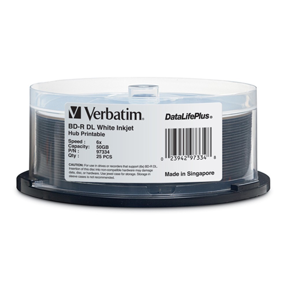 Verbatim BD-R DL 50GB Spindle Wide White Inkjet 6x (25 Pack) image