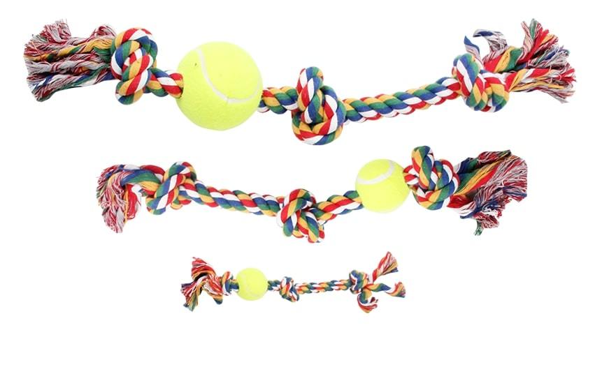 Pawise: 8" Rope Bone - With 3 Knots & Tennis Ball/Multi Color image