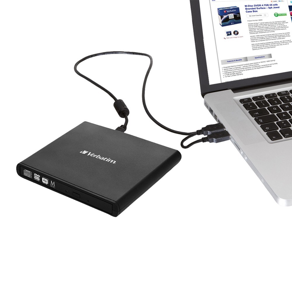 Verbatim External Slimline Mobile CD/DVD Writer USB 2.0 (Black) image