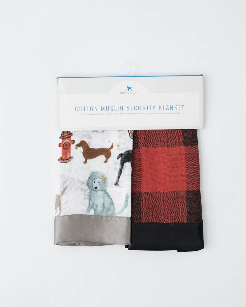 Little Unicorn: Muslin Security Blanket 2 Pack - Woof & Red Plaid image
