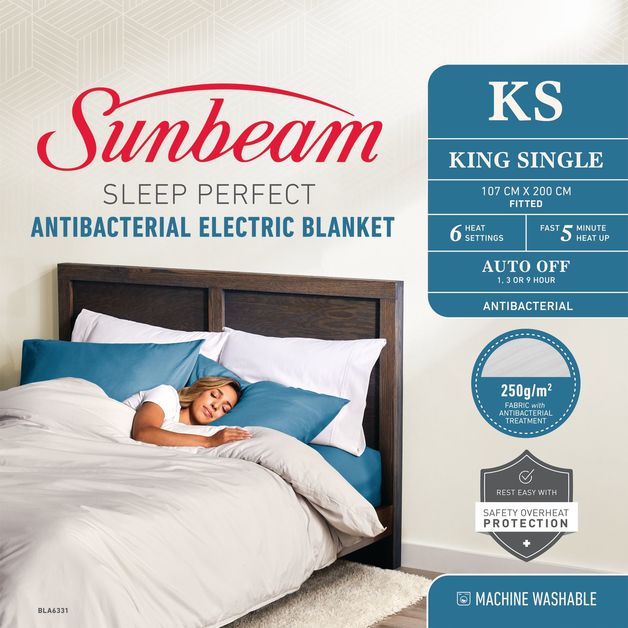 Sunbeam Sleep Perfect Antibacterial Electric Blanket (King Single