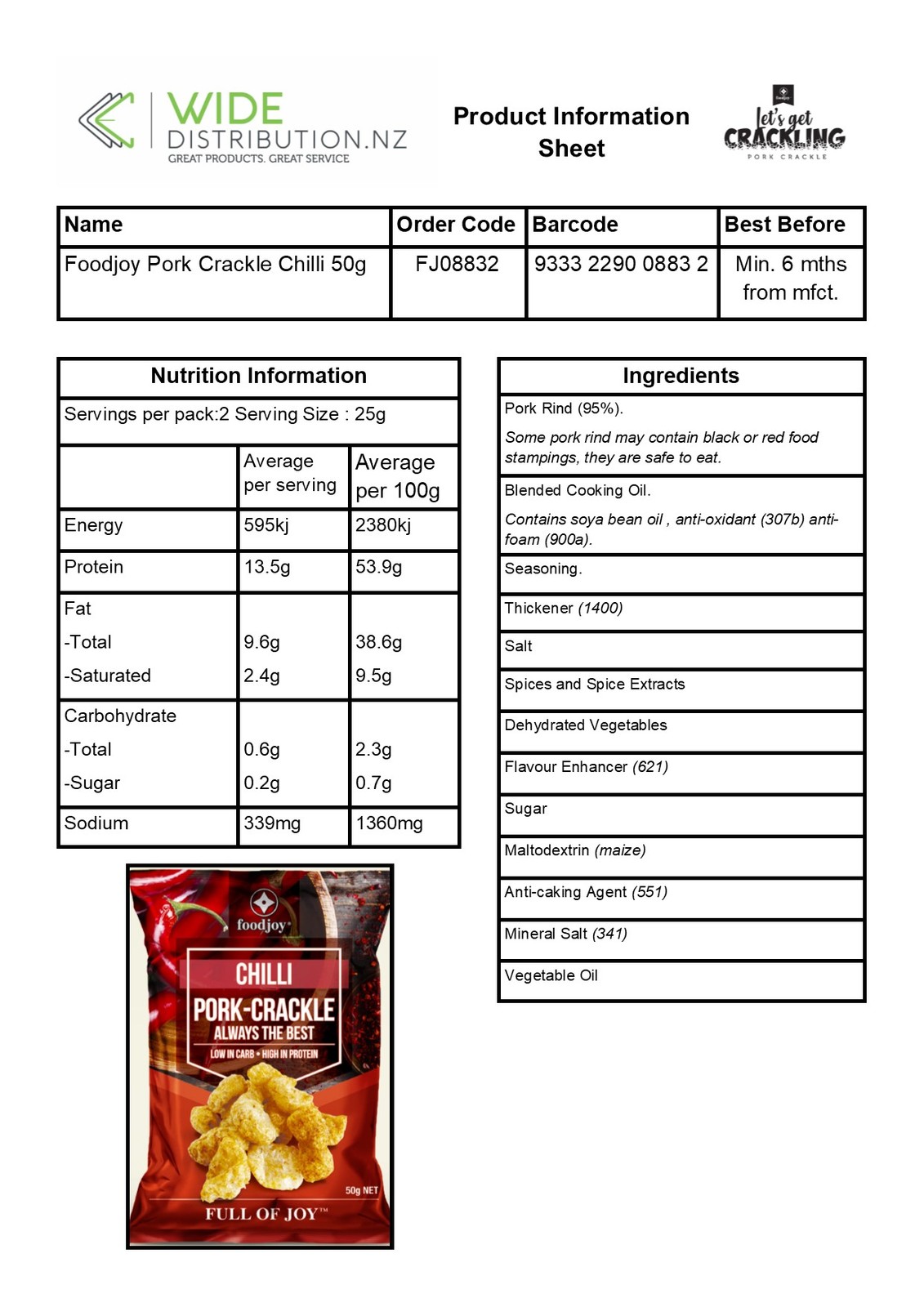 Foodjoy Pork Crackle Chilli 50g image