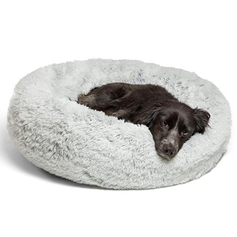 Ape Basics: Long Plush Warm Round Pet Bed - Light Gray (Large) image